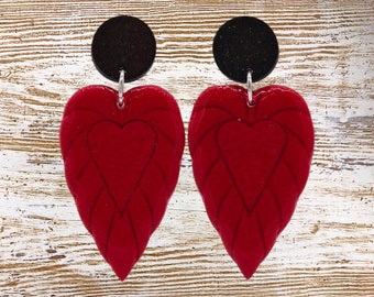 A Feathered Heart Polymer Clay Earrings