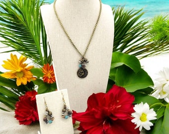 Sun and Moon Necklace and Earring Set