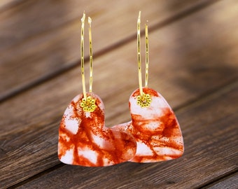 Marbled Heart Polymer Clay Earrings
