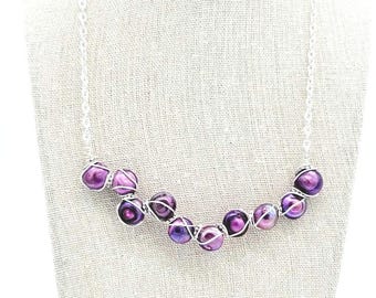 Purple Twist Necklace Real Freshwater Pearls