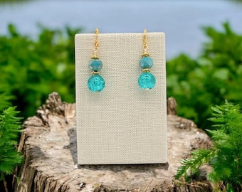 Glass Crackle Round and AB Faceted Rondell Earrings
