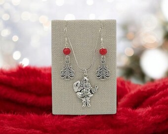 Christmas Trees and Santa Earrings and Necklace