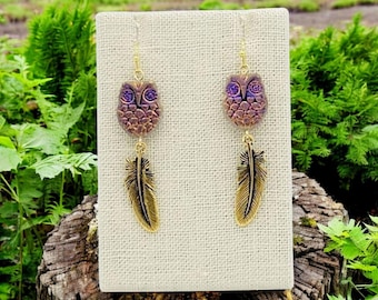 Owl Earrings Glass Iridescent Owls