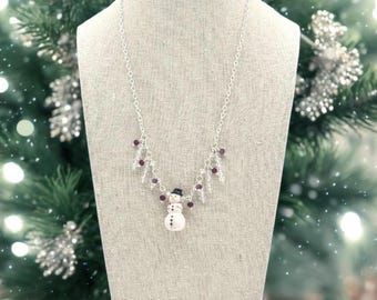 Snowman, Frosted Berries, and Icicles Necklace