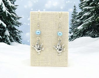 Blue Pearl Snowman Earrings