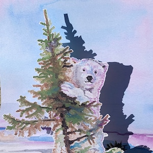 Polar Bear Christmas Tree Gouache Painting Card