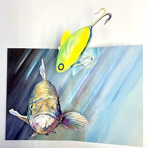 3D Bass Fish Pop-Up Card: Fishing Lure Gouache Art