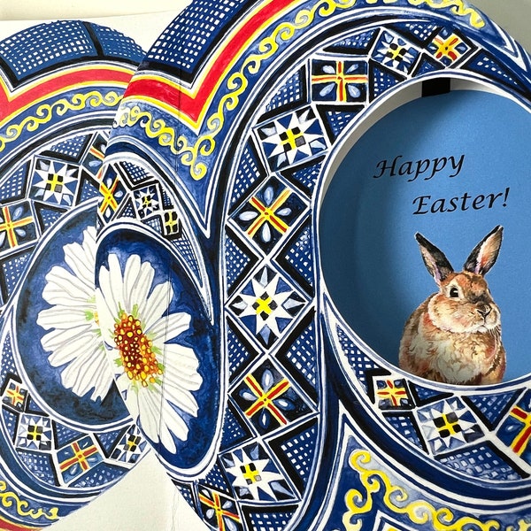 Easter Bunny & Ukrainian "Pysanky" Easter Egg Surprise Pop Up Card