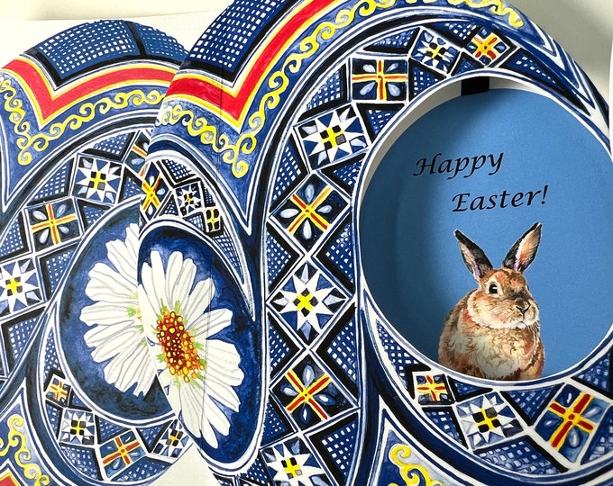 Easter Bunny & Ukrainian "Pysanky" Easter Egg Surprise Pop Up Card