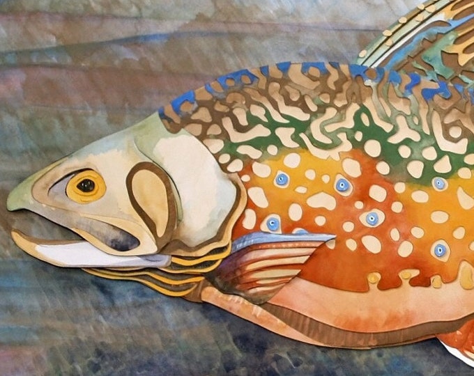 Brook Trout Swimming in a Stream 3D Paper Sculpture