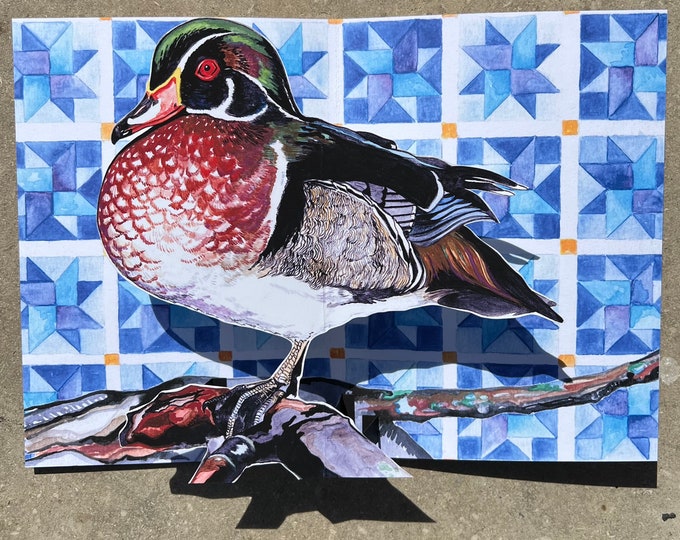 Duck Tracks Pop-Up card for Quilters and Bird Enthusiasts