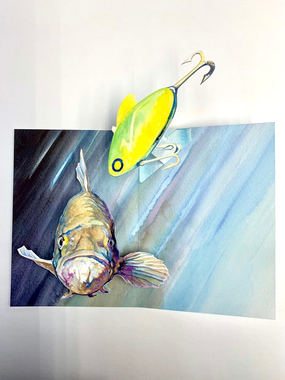 Swimming Fish About to Catch the Lure Dangling in Front of Him 3D Popup  Fishing Card 