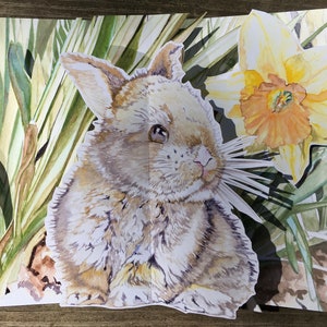 Bunny with Daffodils 3D PopUp card is suitable for Birthdays, Graduation, Easter and Spring Greetings