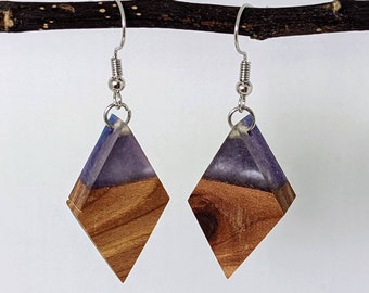 Geometric earrings, Wooden Earrings, Rectangle Earrings, Wood Resin Earrings, Drop Earrings, Boho Earrings, Dangle Earrings, Cedar Earrings