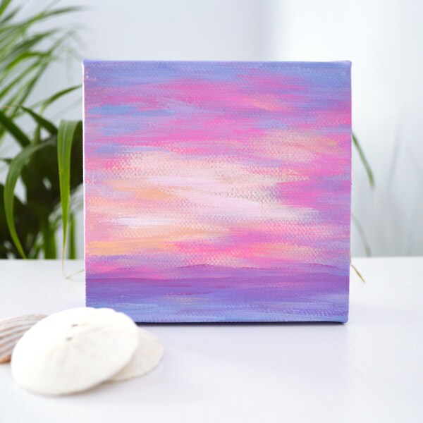 ORIGINAL Beach Painting, Ocean Painting, Canvas Wall Art, Purple Nursery Art, Sunset Painting, Bohemian, Boho, Original Acrylic Painting