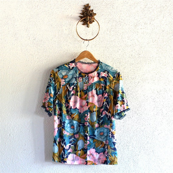 1960s Vintage Floral Blouse/ 60s Vintage Blouse /