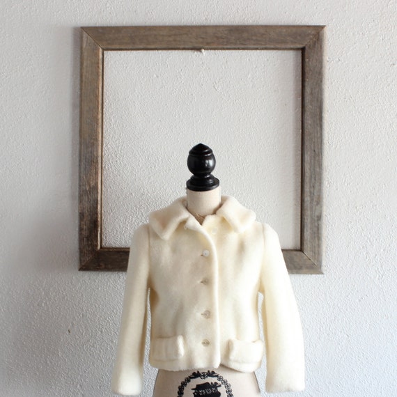 1950's Vintage Cream Faux Fur Cropped Jacket/ 50's