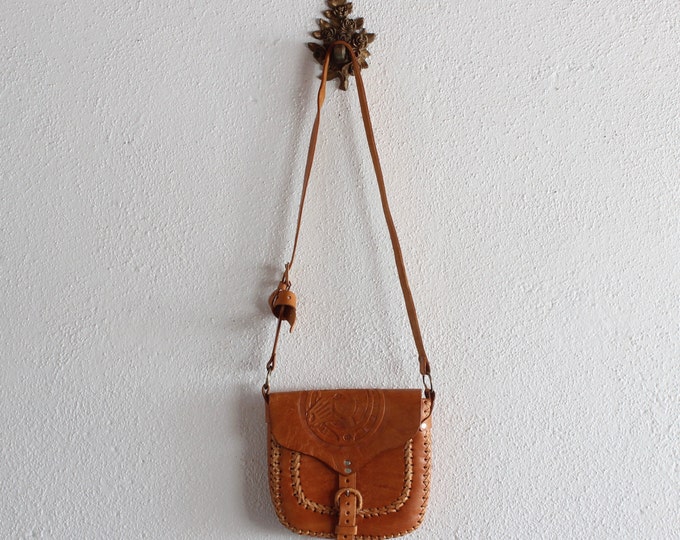 1970s Vintage Tooled Leather Horse Purse/ 70s Tooled Leather Purses