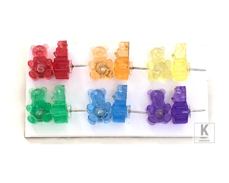 Set of 12 Gummy Bear Resin Push Pins Thumb Tacks Wall Pins Etsy
