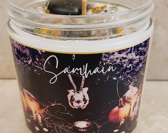 Samhain, Wheel of the Year- 16oz jar, autumn air with a touch of cinnamon scented soy candle, ritual candle, sabbat candle, witch candle