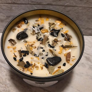 8oz Cleanse & Protect Intention Soy Candles, Energy candles with crystals for setting intentions, rituals and spell work