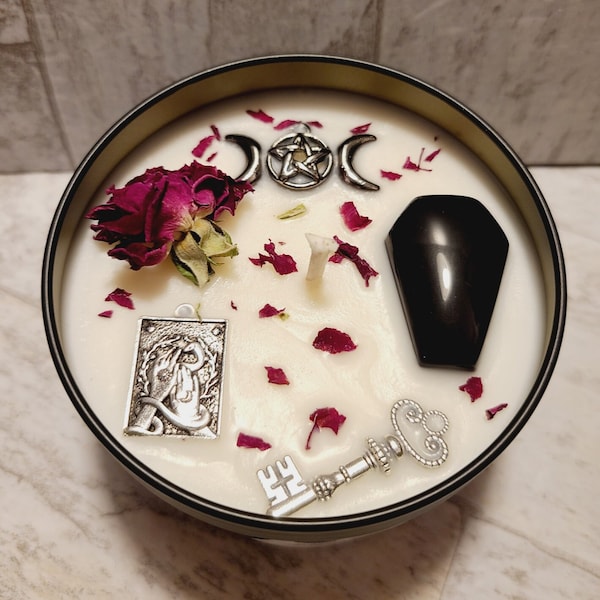 Hecate, black cherry merlot scented soy candle, black obsidian coffin, goddess candle, ritual candle, offering candle, witch gift, witchcraf