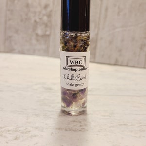 CHILL BETCH essential oil roller, crystal oil roller, empath tools, essential oil roller bottle with crystals and herbs