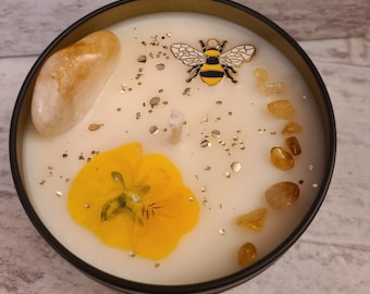 Bumblebee Spirit Blackberry Scented Soy Candle with Citrine & bumblebee charm