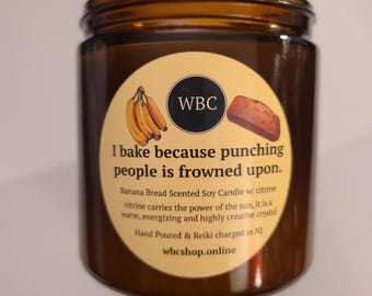 Banana Bread Scented Soy Candle with Citrine crystals