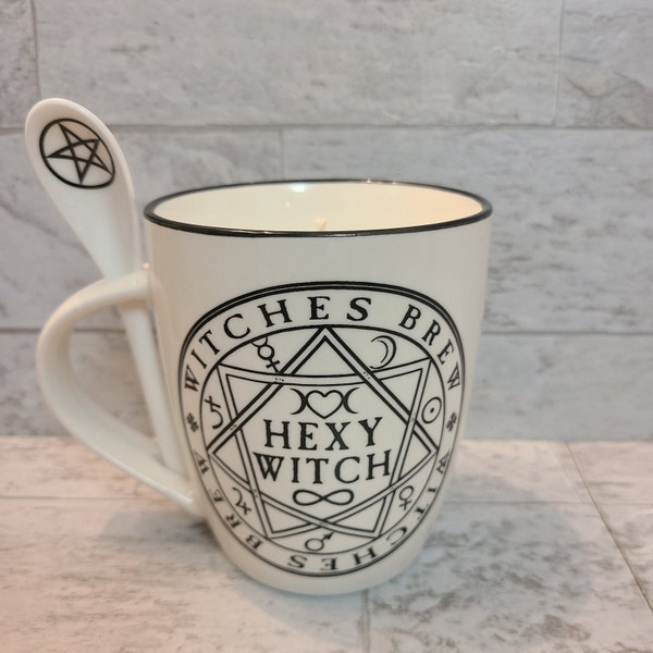 Hexy Witch Mug Candle for tea or coffee, black currant absinthe scented soy candle perfect witchy gift