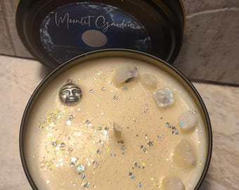Moonlit Garden, moonflower scented soy intention candle with crystals