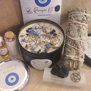 Kit de hechizo de reversión, devolución al remitente, protección contra la negatividad, mal de ojo, celos, malos deseos, hechizo de espejo, sanación y protección energética.