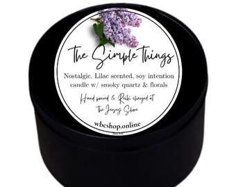 the Simple Things, lilac scented soy intention candle with crystals