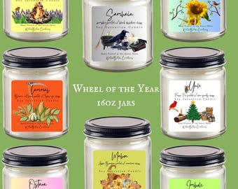Wheel of The Year Sabbat Candle - 16oz Jar with Sabbat Charm