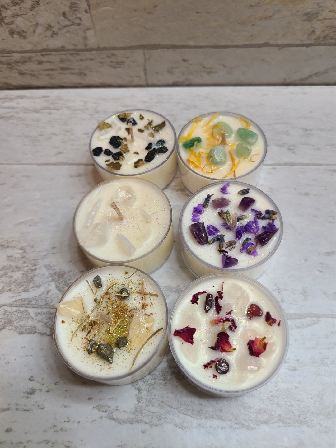 Scented Soy Tea Lights, Energy Candles With Crystals for Spells, Party Favors, Wedding Favors