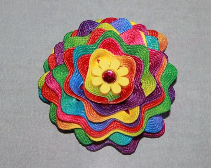 Ric Rac Flower Multi Colored Yellow Flower Jewel Etsy