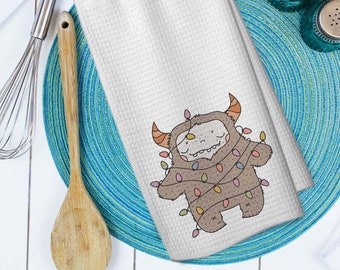 Holiday Yeti Holiday Waffle Weave Microfiber Towel - Christmas Decor - Housewarming Gift - Dish Towel - Kitchen Towel - Cute Bigfoot Towel