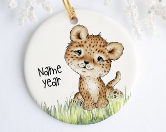 Leopard Personalized Ornament - Ceramic - Porcelain - Holiday Ornament - Christmas - Kids Ornament - Christmas Decor - Cat Baby Gift