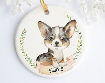 Personalized Merle Welsh Corgi Ornament - Ceramic - Porcelain - Holiday Ornament - Christmas - Name - Custom Ornament - Dog Ornament