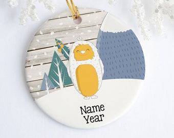 Yeti Personalized Ceramic Ornament - Porcelain - Holiday Ornament - Christmas - Name Year - Custom Ornament - Big Foot - Abominable Snowman
