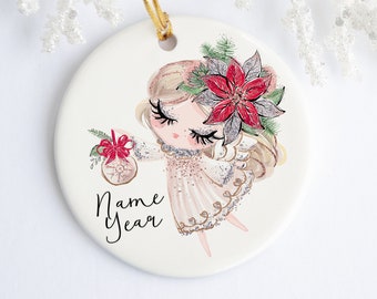 Personalized Blonde Angel Ornament - Ceramic - Porcelain - Holiday Ornament - Christmas - Name Year - Custom Ornament - Christmas Angel