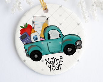 Teacher Student Truck Personalized Ornament - Christmas - Ceramic - Holiday - Christmas - School Ornament - Back To School - Teacher Gift