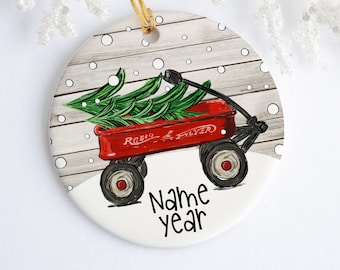 Wagon Personalized Ceramic Ornament - Porcelain - Holiday Ornament - Christmas - Name Year - Custom Ornament - First Christmas - Tree