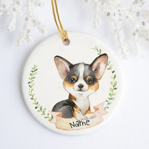 Personalized Black Tri Welsh Corgi Ornament Ceramic Porcelain Holiday Ornament Christmas Name Custom Ornament Dog Ornament Black Tri