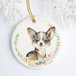 Personalized Merle Welsh Corgi Ornament - Ceramic - Porcelain - Holiday Ornament - Christmas - Name - Custom Ornament - Dog Ornament