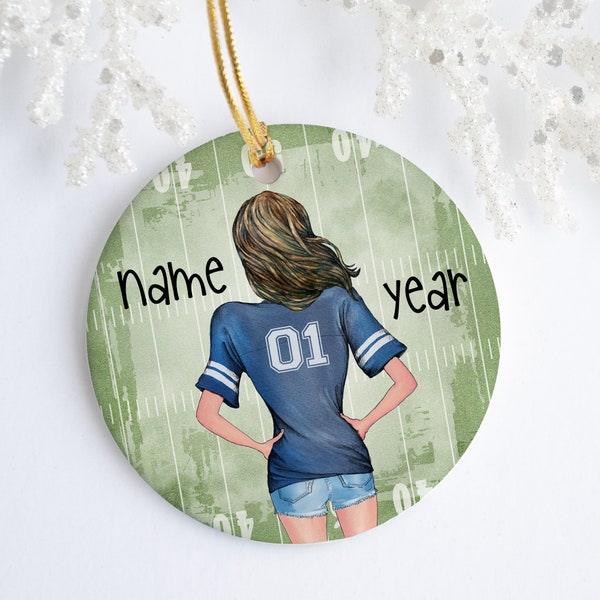 Flag Football Girl Ceramic Ornament - Personalized Ornament - Holiday - Christmas - American Football - Team - Jersey - Football Mom Fan