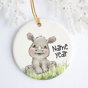 Rhino Personalized Ceramic Porcelain Ornament - Holiday Ornament - Christmas - Kids Ornament - Christmas Decor - Africa Animal Baby