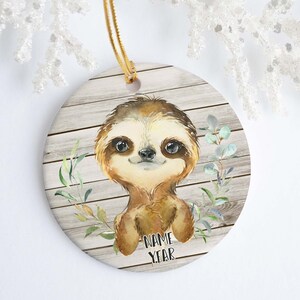 Sloth Personalized Ornament - Ceramic - Porcelain - Holiday Ornament - Christmas - Custom Ornament - Animal Ornament - Jungle Animal