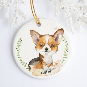 Personalized Black Tri Welsh Corgi Ornament Ceramic Porcelain Holiday Ornament Christmas Name Custom Ornament Dog Ornament Red Tri