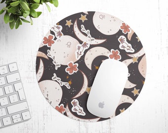 Floral Moon Mouse Pad | Moon Witchy Decor | Moon Gift | Flower Moon Gift | Moon Mousepad | Night Sky Mousepad | Full Moon Gift